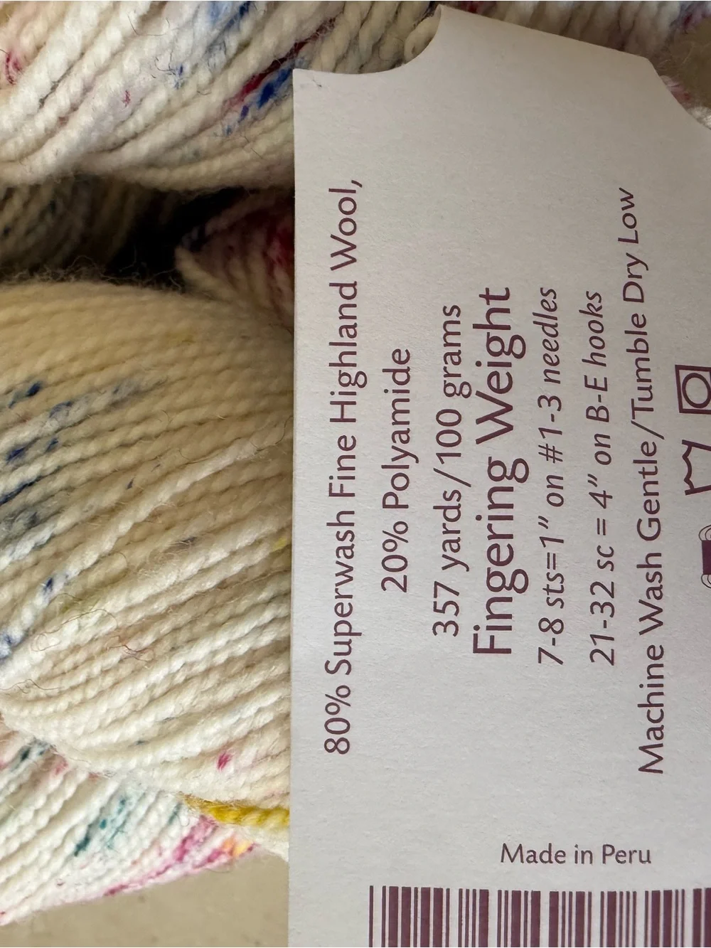KnitPicks Hawthorne Fingering Confetti Speckle Yarn - Cream